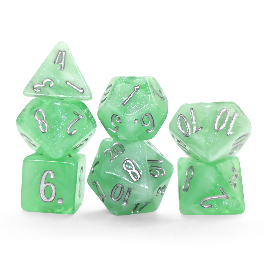 7Pcs Mint Green Swirl Glitter  - огляд і ціна Dice Set Polyhedral