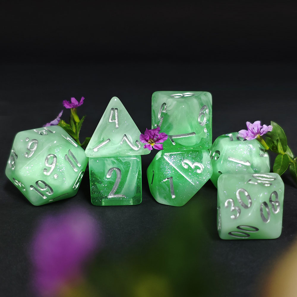 7Pcs Mint Green Swirl Glitter  - огляд і ціна Dice Set Polyhedral