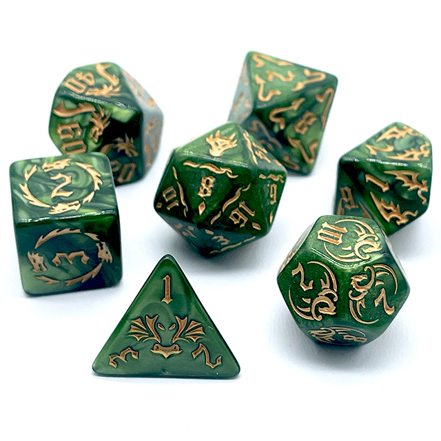 7Pcs Green Swirl Acrylic DND D - огляд і ціна Dice Set Polyhedral
